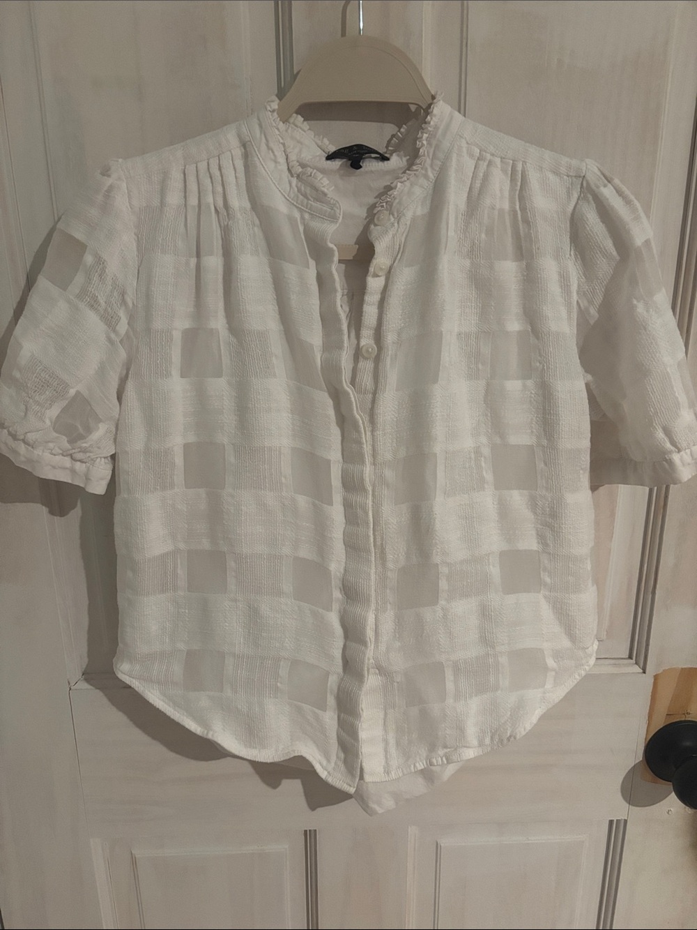 rag & bone White Textured Short-Sleeve Button Front Blouse
